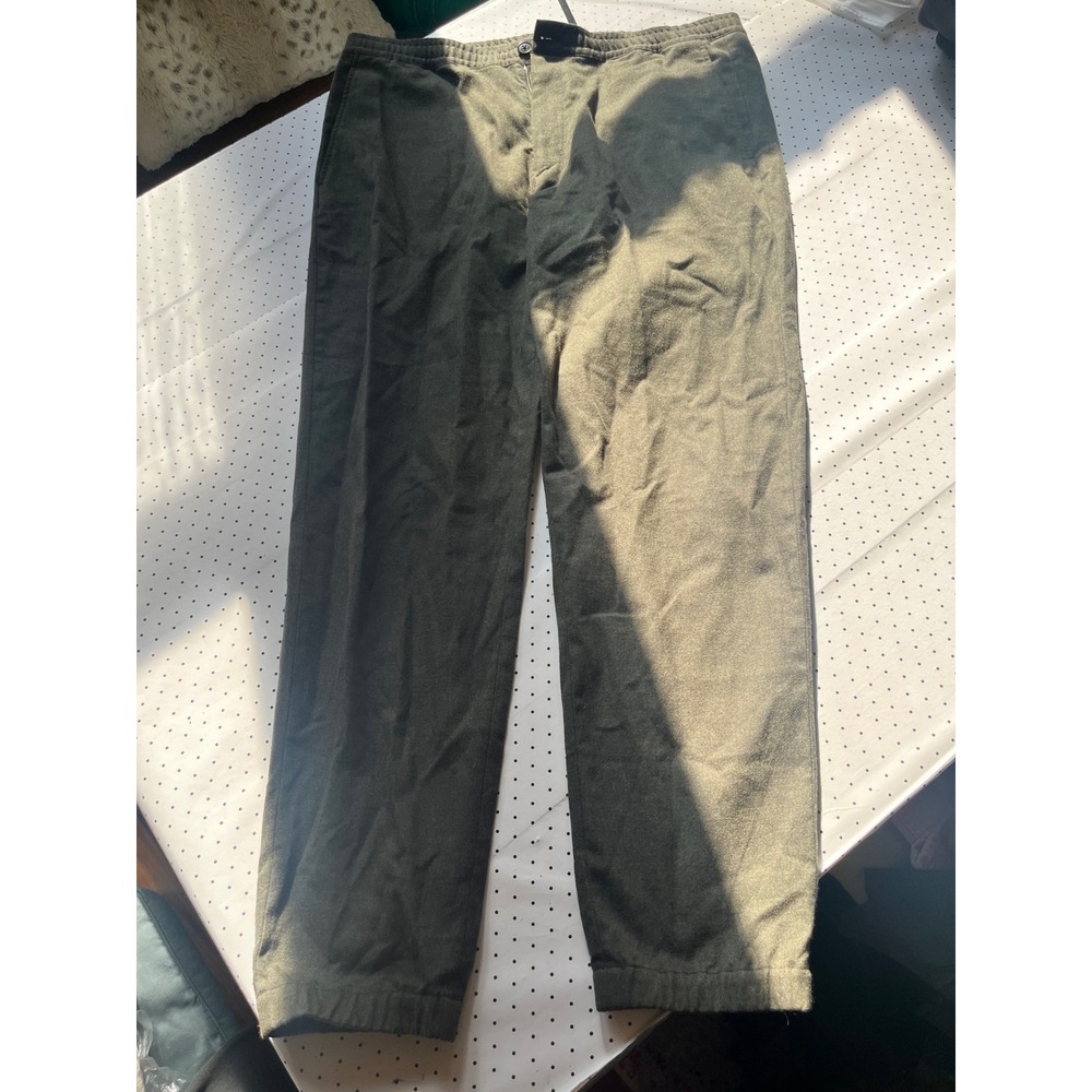 Theory Mens XL Olive Green Wool Blend Flannel Elastic Waist Pull On Pants - Picture 3 of 10